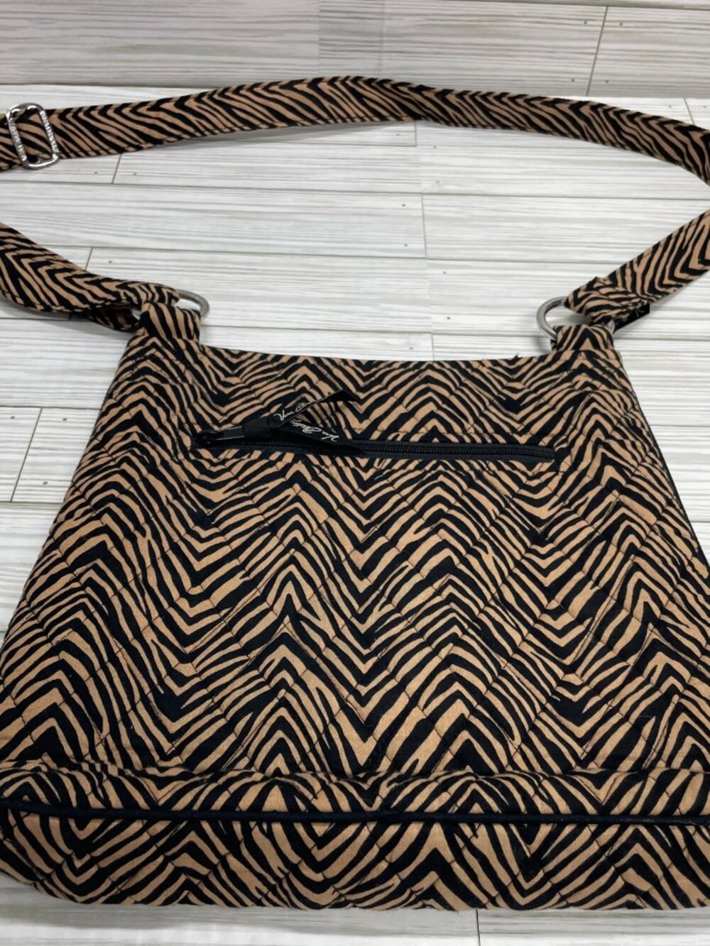 Vera Bradley Brown Black Zebra Pattern Cotton Crossbody Purse Bag - Picture 4 of 10